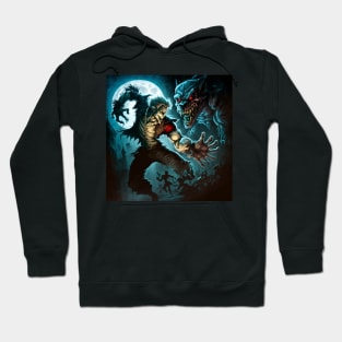 Cartoon image of a vampire vs. a werewolf at full moon. Hoodie